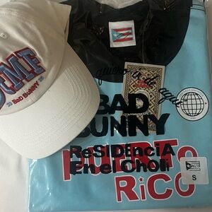 Bad Bunny Blue Puerto Rico T-shirt and hat bundle . NWT.